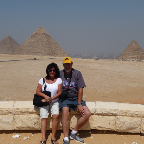 JOAN AND KERRY AT THE GREAT PYRAMIDS OF GIZA
